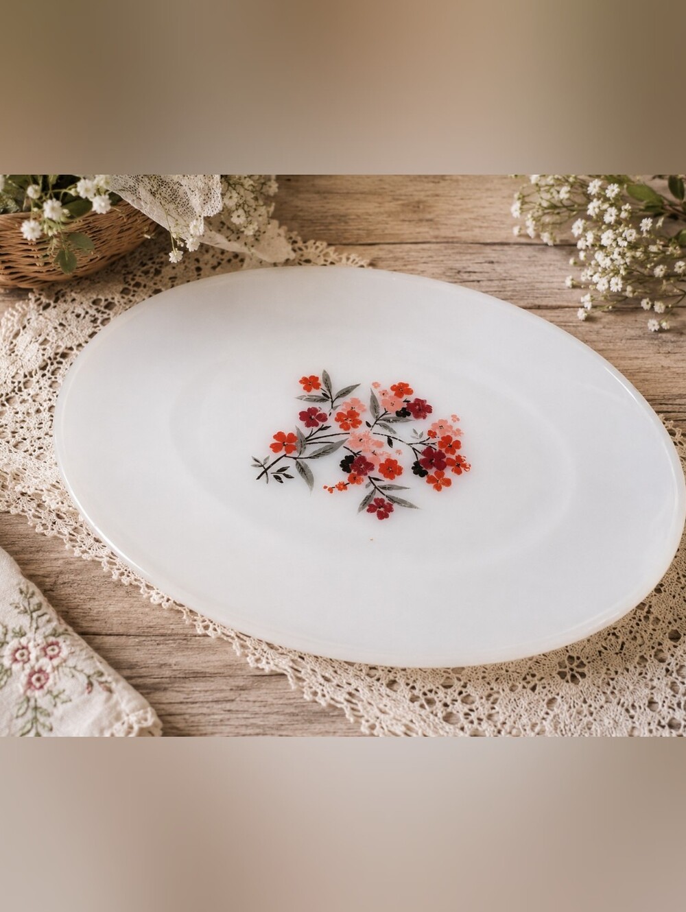 Vintage Fire-King Primrose Milk Glass Oval Serving Platter Anchor Hocking 1960s
